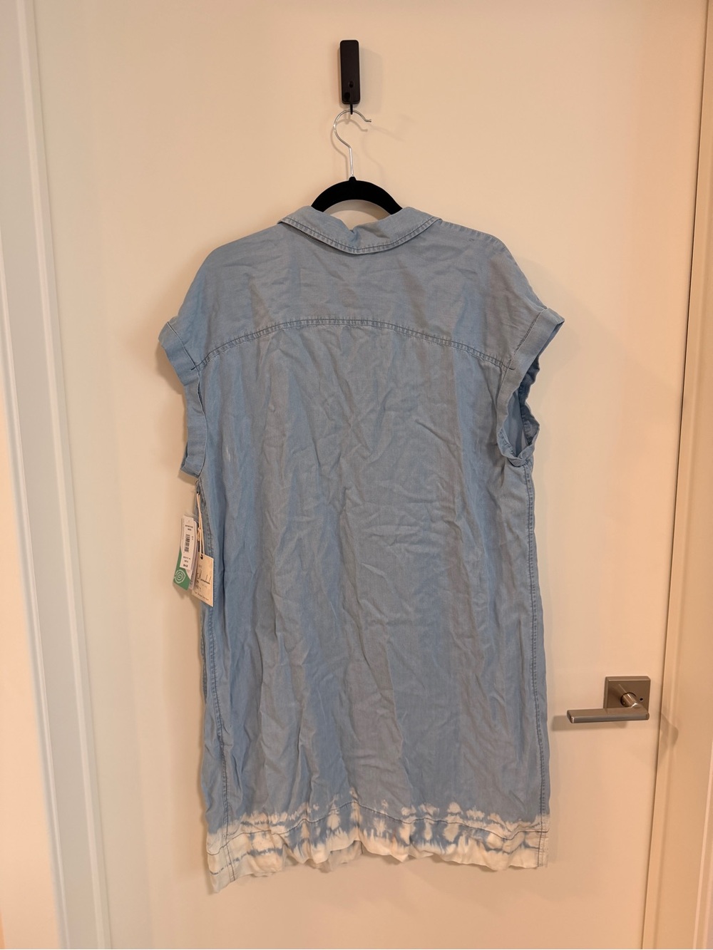 Light Blue Denim Shirt Mini Dress with Tie-Dye Hem - Women - Picture 7 of 7